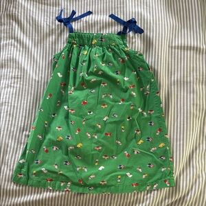 Hanna Andersson Green Dress with Colorful Print and Blue Straps